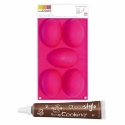 Promo 🔔 ScrapCooking Moule Silicone Moule 5 Oeufs De Pâques + 1 Stylo Chocolat 🔔