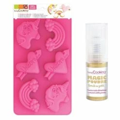 Sortie 😀 ScrapCooking Moule Silicone Moule En Silicone Licornes + 1 Poudre Alimentaire Irisée Dorée ⌛