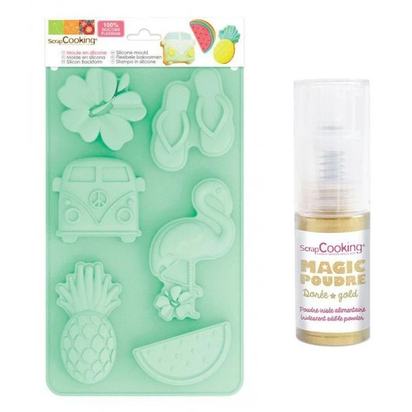 Remise 😀 ScrapCooking Moule Silicone Moule En Silicone ☀️ Summer + 1 Poudre Alimentaire Irisée Dorée 🧨 1 Remise 😀 ScrapCooking Moule Silicone Moule En Silicone ☀️ Summer + 1 Poudre Alimentaire Irisée Dorée 🧨