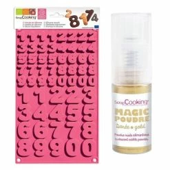 Grosses soldes 👏 ScrapCooking Moule Silicone Moule à Chocolats Chiffres + 1 Poudre Alimentaire Irisée Dorée 🛒