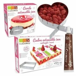 Meilleure affaire 🎁 AUCUNE Cadre Pâtisserie 3 Cadres Pâtisserie Extensibles Coeur, Cercle & Rectangle + 1 Stylo Chocolat 😍