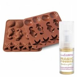 Acheter ✔️ AUCUNE Moule Silicone Moule En Silicone Chocolats Vie Sous-marine + 1 Poudre Alimentaire Irisée Dorée 🎉