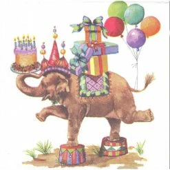 Vente flash ✔️ Paper Product Design Serviette Anniversaire 4 Serviettes En Papier Anniversaire éléphant Format Cocktail Decoupage Decopatch 6873 PPD 🔥