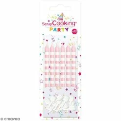 Vente flash ⌛ ScrapCooking Bougies Anniversaire Bougies Roses à Rayures Blanches - 12 Pcs ✨