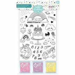 Tout neuf â Aladine Kit Tampon Tampons Stampo Enfant - Anniversaire Licorne - 34 Tampons + 3 Encreurs â