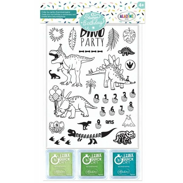 Grosses soldes đ Aladine Kit Tampon Tampons Stampo Enfant - Anniversaire Dinosaure - 31 Tampons + 3 Encreurs đ 1 Grosses soldes đ Aladine Kit Tampon Tampons Stampo Enfant - Anniversaire Dinosaure - 31 Tampons + 3 Encreurs đ