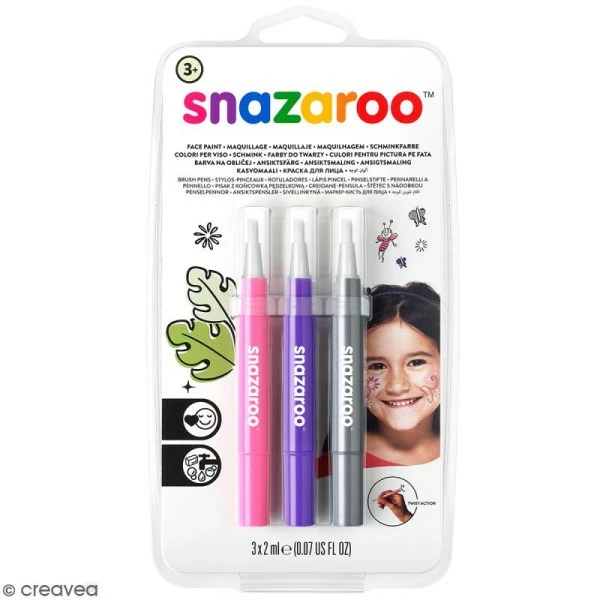 Vente flash ✔️ Snazaroo Maquillage à L'eau Marqueur Pinceau à Maquillage - Rose, Violet, Argenté - 3 Pcs 😀 1 Vente flash ✔️ Snazaroo Maquillage à L'eau Marqueur Pinceau à Maquillage - Rose, Violet, Argenté - 3 Pcs 😀