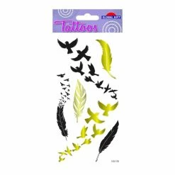 Meilleure affaire 💯 Global Gift Tatouage Temporaire Tatouages Temporaires - Oiseaux Et Plumes - Noir & Dorures ⭐