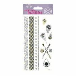 Budget 🥰 Global Gift Tatouage Temporaire Tatouages Temporaires - Flèches Et Plumes - Noir - Dorures 🤩