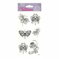 Meilleure vente 👍 Global Gift Tatouage Temporaire 6 Tatouages Temporaires - Papillons Et Fleurs - Noir - Paillettes 👏