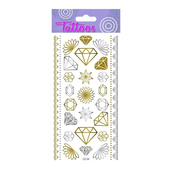 Le moins cher 👍 Global Gift Tatouage Temporaire Tatouages Temporaires - Diamants - Dorures Et Argentées ✔️ 1 Le moins cher 👍 Global Gift Tatouage Temporaire Tatouages Temporaires - Diamants - Dorures Et Argentées ✔️