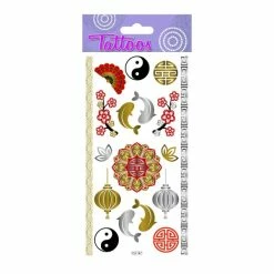 Offres 🎁 Global Gift Tatouage Temporaire Tatouages Temporaires - Zen - Dorures Et Rouge ⭐